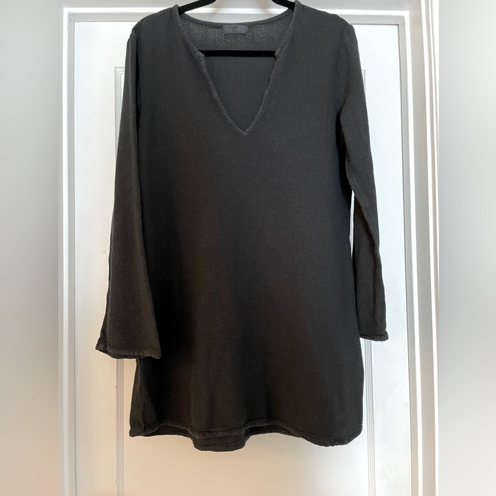 CP SHADES Woven Gray V-Neck Pull-Over Tunic Top L